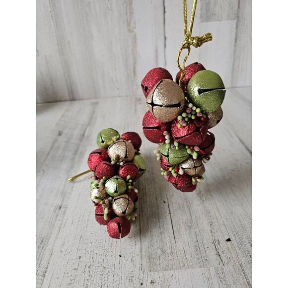 Large bell glitter red green sparkle unique decor ornament Xmas tree - Picture 1 of 7
